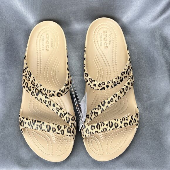 Crocs Kadee‎ II Leopard Sandals Women's 7 Strappy Slides Spring Shoes 206894-90L - Picture 13 of 14
